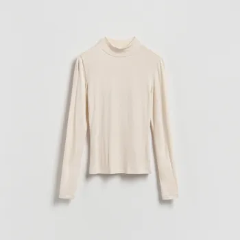 Dámské tričko Reserved - Tričko s dlouhými rukávy a vysokým podílem viskózy - tělová - 076HT-02X - 076HT-02X-M