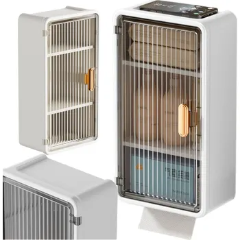 Nábytek VERK GROUP Koupelnová police nástěnná závěsná 3 úrovně dvířka otvor na kapesníky