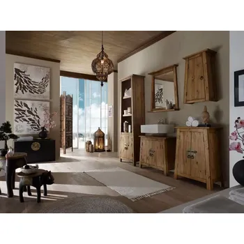 Koupelnový nábytek Masivní sada koupelnového nábytku Rangoon z recyklované borovice, lakovaná, hnědá