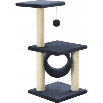 Škrabadlo pro kočky tmavě modré 30 x 30 x 65 cm s míčkem a odpočinkovými zónami