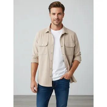 Pánská košile Pánská košilová bunda VSB CASUAL béžová, VELIKOST 3XL