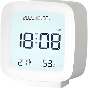 Budík Verk Budík s datem a teplotou lcd, bílá