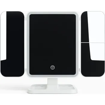Kosmetické zrcátko Interlook Skládací kosmetické zrcátko s LED podsvícením a zvětšením 2x 3x | bílá | XR-3300-WHITE