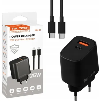 Síťová nabíječka Teltech USB / Typ-C 25W + kabel Typ-C – Typ-C 1m