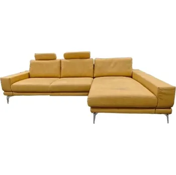 Sedací souprava Hořčicově žlutá kožená rohová pohovka Valdez 290 x 100 x 175 pravá kůže, kov
