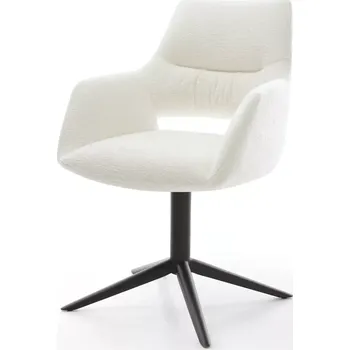 Jídelní židle DELIFE Jídelní židle Yago-Flex s područkami bouclé měkký béžová křížová podnož černá 360° otočný houpací funkce taštičkové pružiny