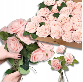umělá květina Umělé růže květiny x25 kytice růží dekorativní do vázy svatba světle růžové