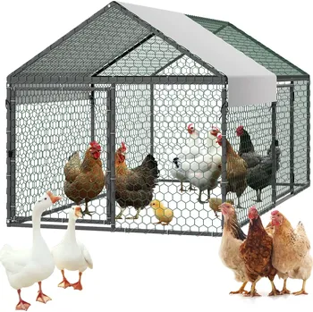 Chov hospodářského zvířete Kovový výběh VEVO789 pro 4-6 kuřat, 1 x 2 x 1 m, malá klec pro kuřata s vodotěsným krytem a dvojitými dveřmi, špičatá střecha, výběh pro drůbež, kompatibilní s dřevěnými kurníky, pro králíky, slepice, husy, kachny