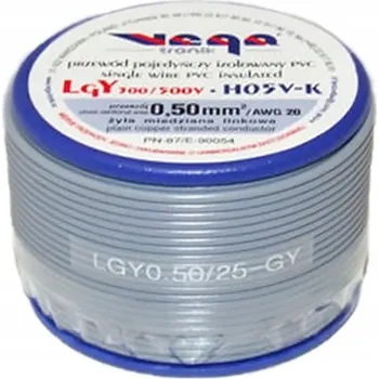elektrický kabel Kabel LGY/H05V-K 0,50 mm2, 25 m, šedý