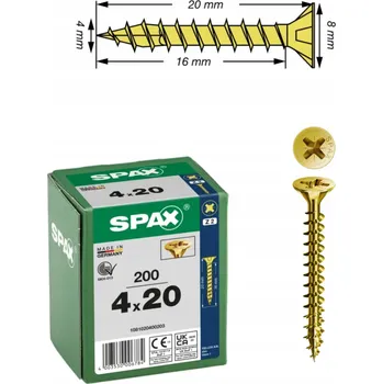 Vrták SPAX UNIVERZÁLNÍ VRUTY DO DŘEVA 4X20MM 200KS