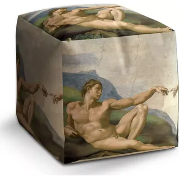 Taburet Sablio Taburet Cube Stvoření Adama - Michelangelo Buonarroti: 40x40x40 cm