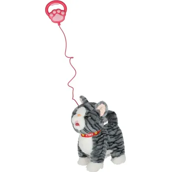 plyšák KIK Interaktivní kočka na vodítku šedá