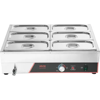 Vevor Ohřev jídla 1500W nerezový 6-panvový stolní bain-marie s víkem