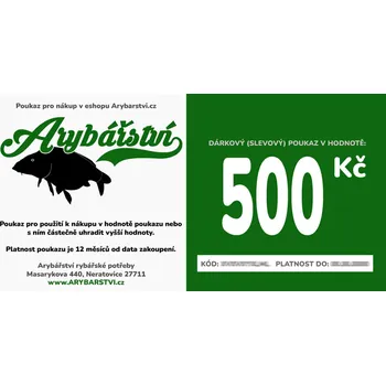Dárková visačka Dárkový poukaz Arybářství.cz na nákup zboží v hodnotě 500 Kč