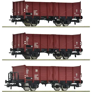 Vláček a vláčkodráha Roco 3dílná sada otevřených nákladních vozů DR - 6600146