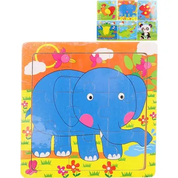 DŘEVO Puzzle zvířátka vkládací na desce 9 dílků 6 druhů