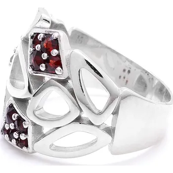 Prsten Stříbrný prsten zdobený český granát Boone - 51, Rhodiování