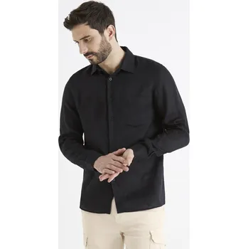 Pánské oblečení Celio Lněná košile regular Baflax 1106107 Černá S