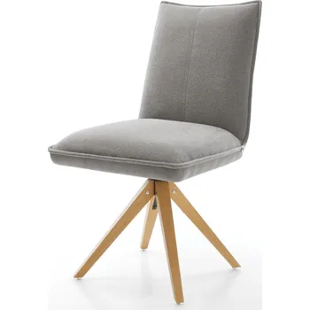 Jídelní židle DELIFE Jídelní židle Lelio-Flex strukturovaná látka Měkký šedá dřevěná podnož hranatá přírodní 180° otočný taštičkové pružiny