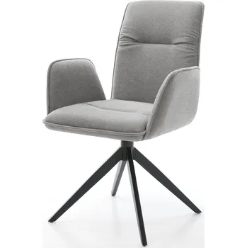 Jídelní židle DELIFE Jídelní židle Vinja-Flex strukturovaná látka Měkký šedá křížová podnož široká černá 360° otočný houpací funkce