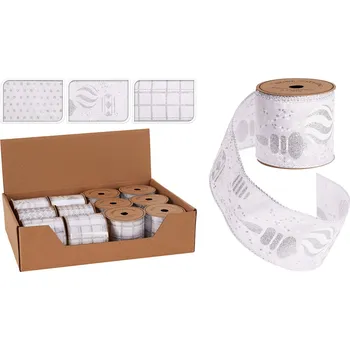 Stuha Dekorační stuha 63x2700 mm stříbrná (mix 3 vzorů, cena /1 ks)