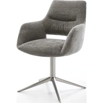 Jídelní židle DELIFE Jídelní židle Yago-Flex s područkami bouclé měkký tmavě béžová křížová podnož nerezová ocel 360° otočný houpací funkce taštičkové pružiny