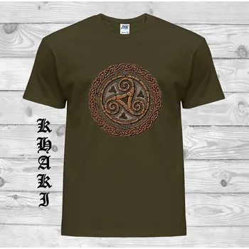 Pánské tričko levne-bavlnene-tricko-potisk-keltsky-slunecni-kruh Barva: Khaki, velikost: S
