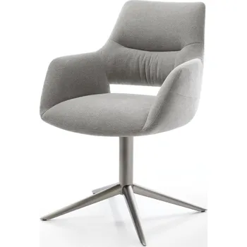 Jídelní židle DELIFE Jídelní židle Yago-Flex s područkami potahová látka Měkký šedá křížová podnož grafit 360° otočný houpací funkce taštičkové pružiny