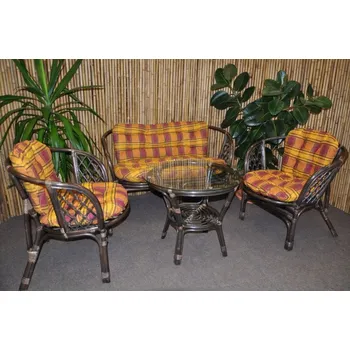 Zahradní sestava Ratanová sedací souprava Bahama velká hnědá, polstr okrový