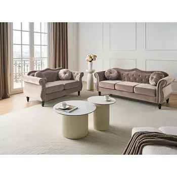 Sedací souprava Sedací souprava 3+2 taupe sametové čalounění pětimístná retro styl obývací pokoj Beliani