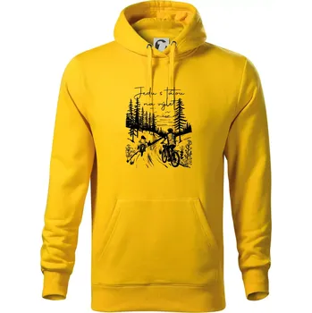 Pánská mikina Cyklistika - Jedu s tátou na výlet - Táta a dcera - Mikina pánská Cape s kapucí - 2XL ( Žlutá )
