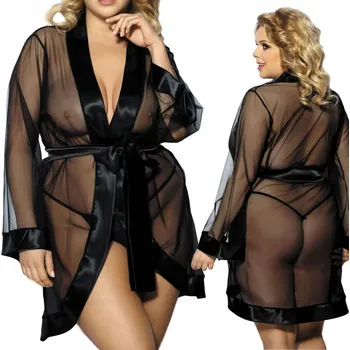 Dámské noční prádlo Černý volný průsvitný župan XXL+ pro plnoštíhlé postavy Anais