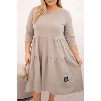 Dámské šaty Dámské bavlněné Plus Size šaty s volánem fango Barva: Fango, Velikost: universal