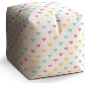 Taburet Sablio Taburet Cube Tříbarevná srdíčka: 40x40x40 cm