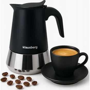 Příprava kávy Moka konvička Klausberg ocelová černá 300 ml pro indukci na 6 šálků