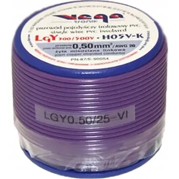 elektrický kabel Kabel LGY/H05V-K 0,50 mm2 25 m Fialový