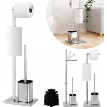 STOJAN NA TOALETNÍ PAPÍR A WC ŠTĚTKU STŘÍBRNÝ NEREZOVÝ