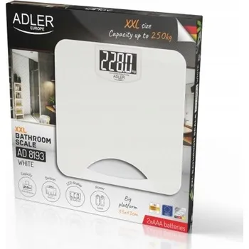 Osobní váha Koupelnová váha do 250 kg Bílá s LCD displej a držadlem pro přenášení Adler