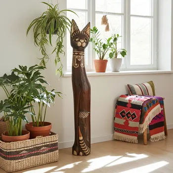 Kočka 5 Socha XXL Dřevo 100 cm