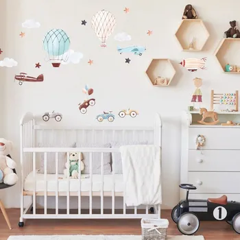 Samolepící dekorace Inspio Dětské samolepky na zeď - Old-school auta a balóny pro kluky
