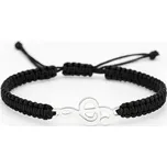 Macramé náramek s houslovým klíčem – černý, ocel