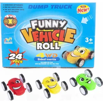 autodráha Autíčko veselé překlápěcí s obličejem 6cm na setrvačník 3 barvy plast