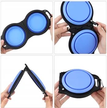 Miska pro psa Skládací miska pro psy a kočky – dvojitá, 2×1, 2 l - modrá