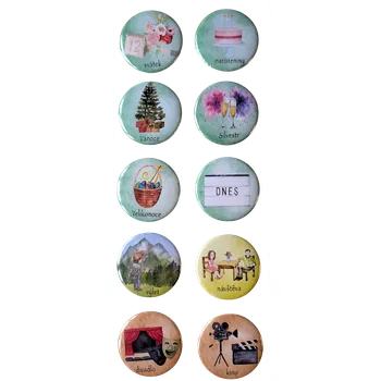 magnetka pro dítě Sada magnetek pro děti – plánování s dětmi, ručně malované, 37 mm