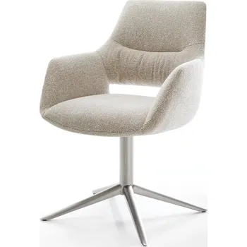Jídelní židle DELIFE Jídelní židle Yago-Flex s područkami látka Měkký béžová křížová podnož nerezová ocel 360° otočný houpací funkce taštičkové pružiny