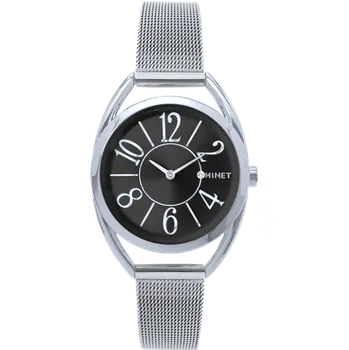 Hodinky MINET Černo-stříbrné dámské hodinky s čísly ICON BLACK se stříbrným ocelovým řemínkem MWL5244