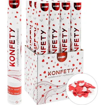 Konfeta Střílející konfety - trubka 40 cm, bílá a červená papírová srdce