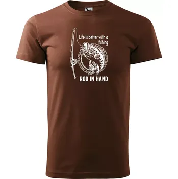 Pánské tričko Sablio Tričko s potiskem Život je lepší s prutem - hnědé S