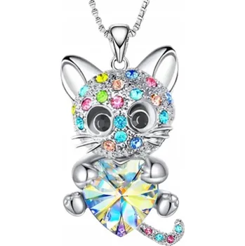 Náhrdelník Dětský náhrdelník Kočka Kotě Stříbrný Multikolor Roztomilý Krásný