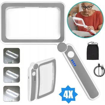 LUPA NA ČTENÍ S LED OSVĚTLENÍM, SKLÁDACÍ RUČNÍ ZVĚTŠOVACÍ SKLO 4X